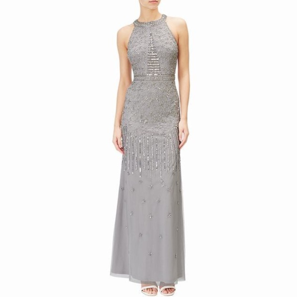 Silver Beaded Halter Dress, size Small